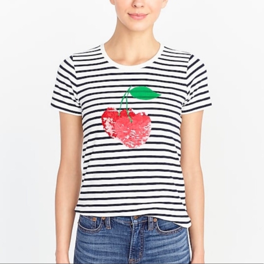 J Crew Cherry striped top with sequins